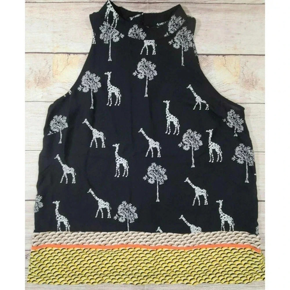 Worthington Women's Sleeveless Top Blouse Size Medium Giraffe Trees Semi-Sheer - Picture 1 of 4
